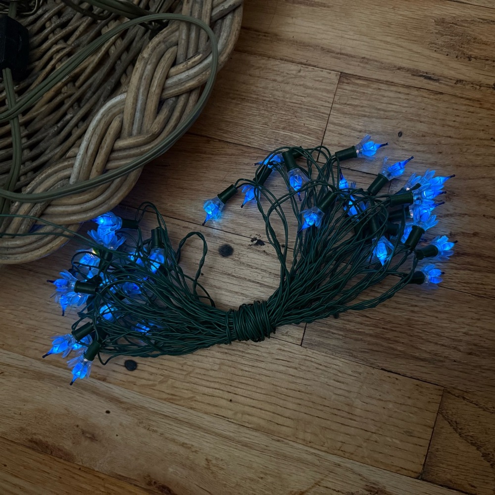 Vintage retro blue Christmas Hanukkah String fairy Lights anthropologie terrain